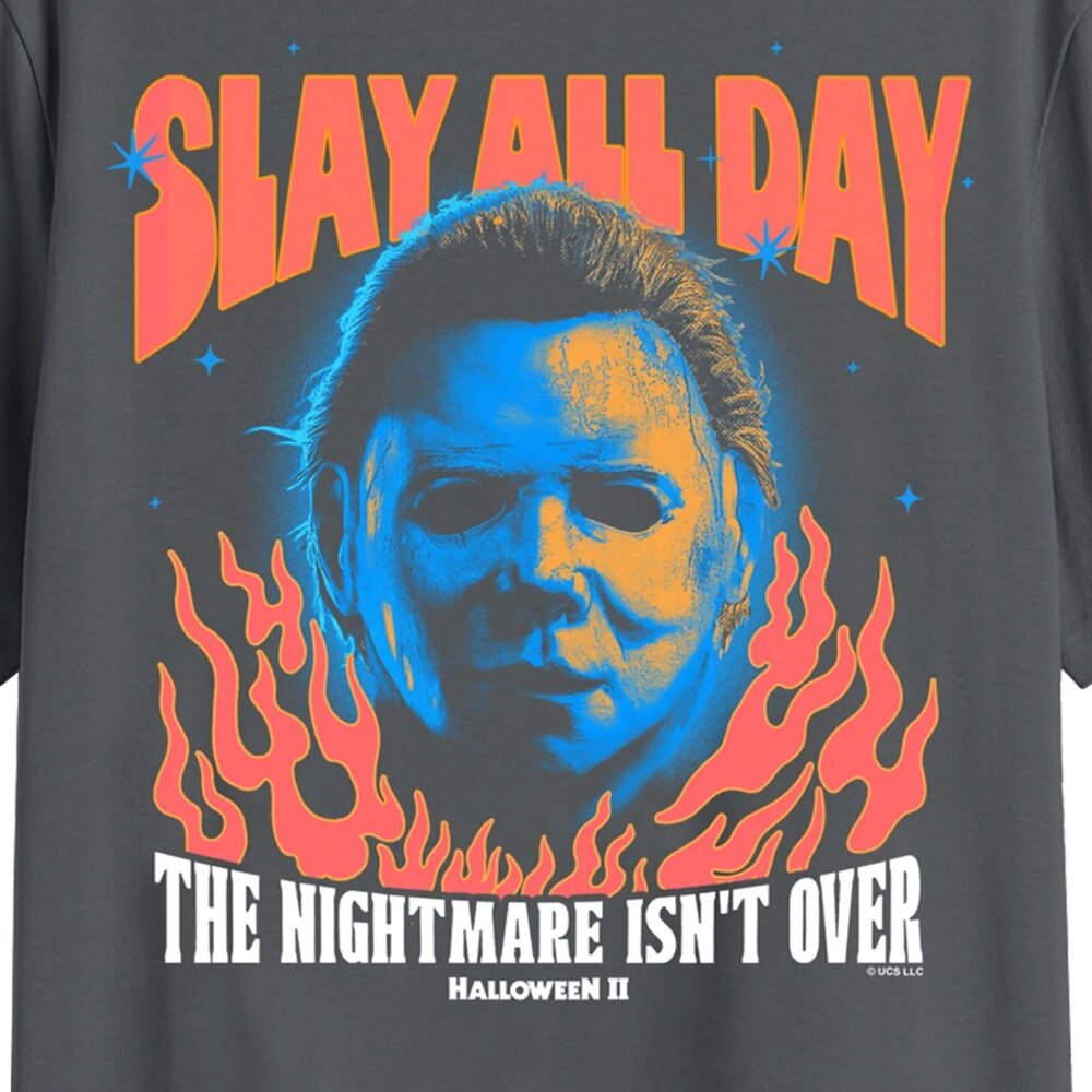 NEW MEN'S RETRO HALLOWEEN II SLAY ALL DAY GRAY GRAPHIC T-SHIRT MENS SIZE SMALL